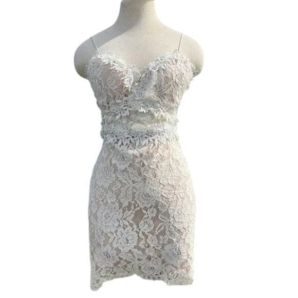 A. Peach Dresses & Skirts - White & Nude Lace Floral Dress